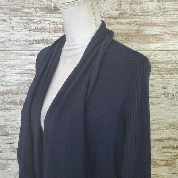 H by Bordeaux Navy Long Sleeve Cozy Mixed Rib Waterfall Cardigan Size XS - Picture 7 of 10